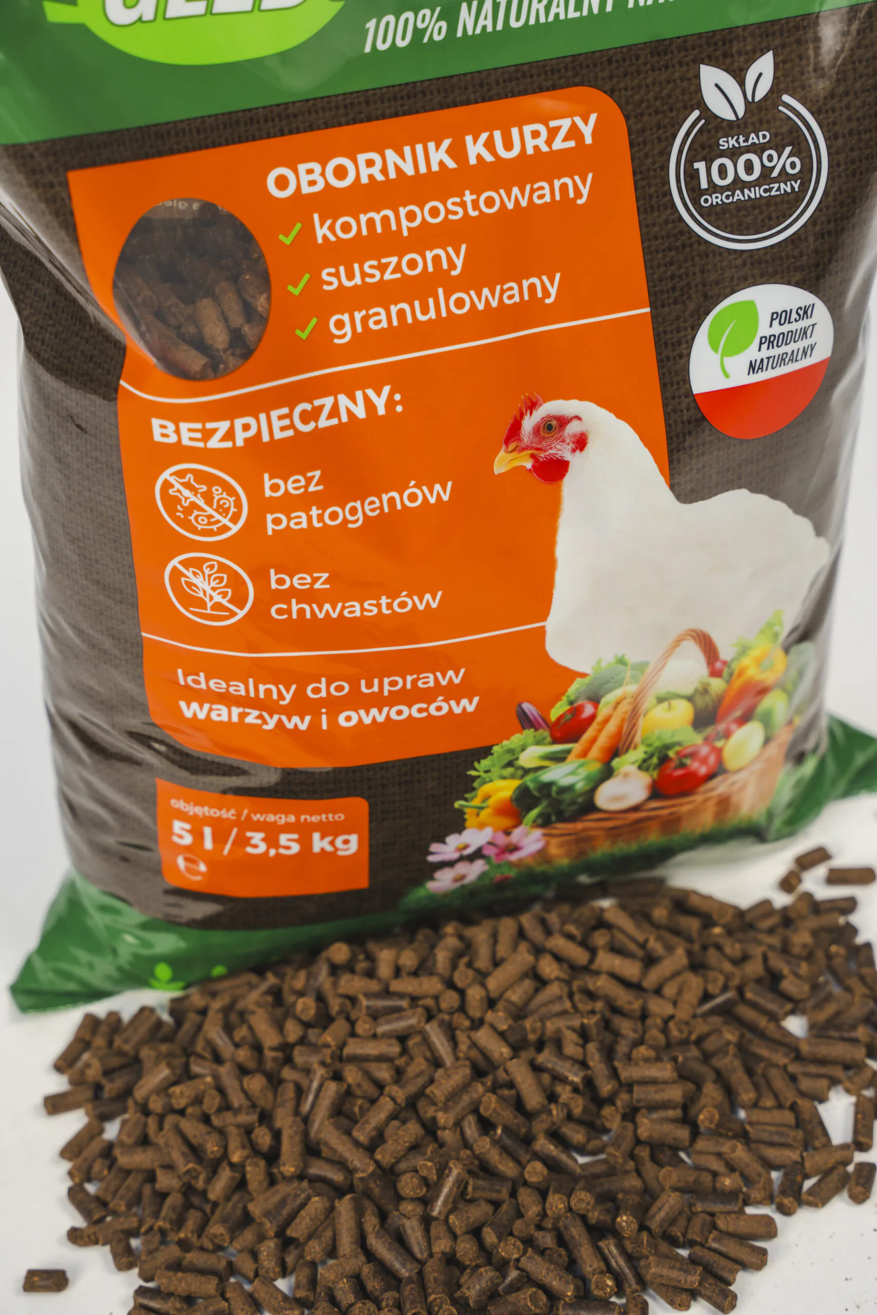 Organický granulovaný kuřecí hnůj 28 l (20 kg) hnojivo Glebokuracja