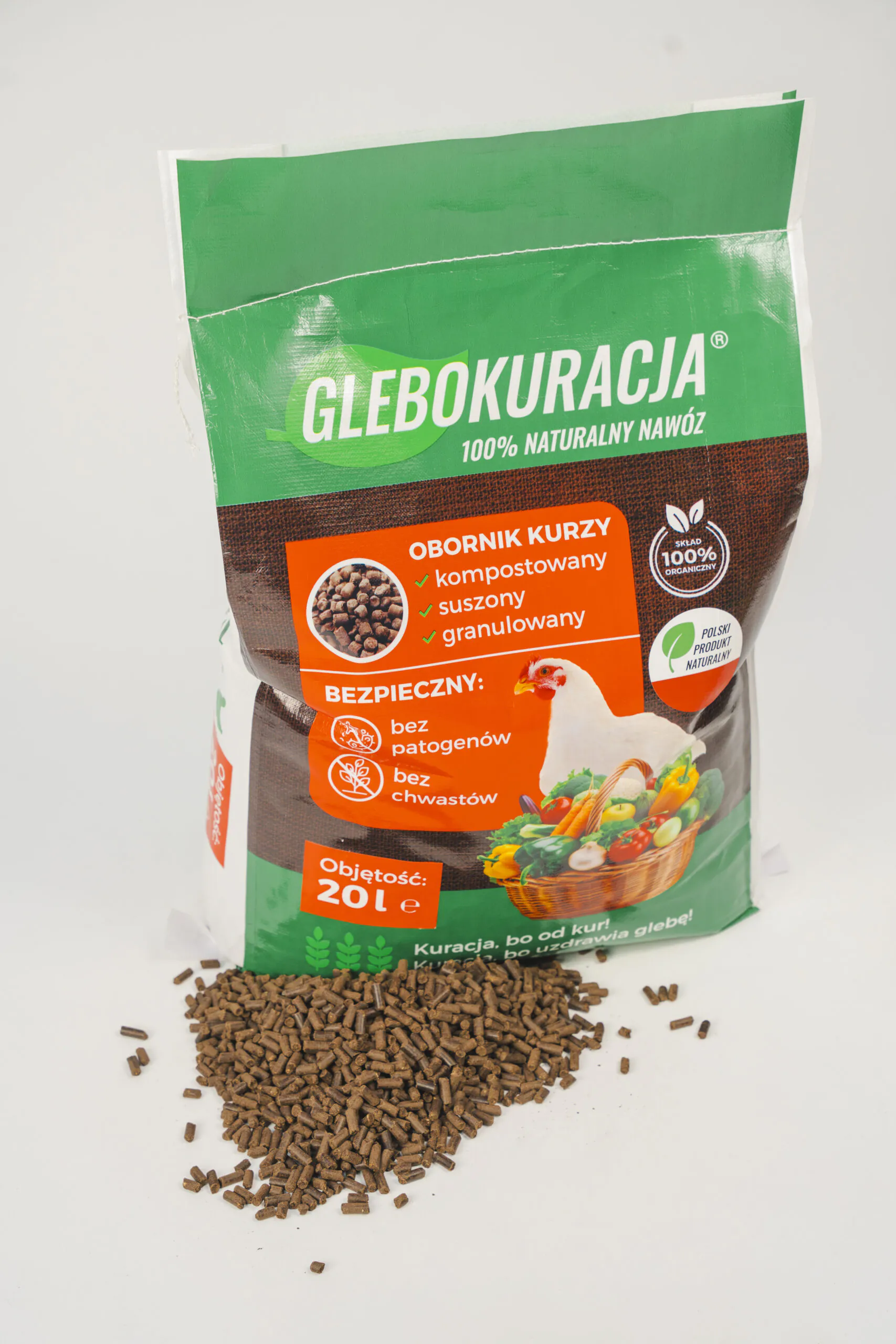 Organický granulovaný kuřecí hnůj 28 l (20 kg) hnojivo Glebokuracja